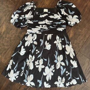 abercrombie kids black Dress with White and Light Blue Floral Print